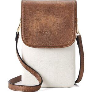 Women White With Brown Imported Vegan Leather Adjustable Strap Crossbody Bags